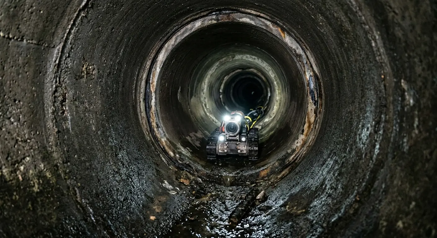 Robotic sewer camera inspecting pipe interior for Sewer Line Cleaning in Page